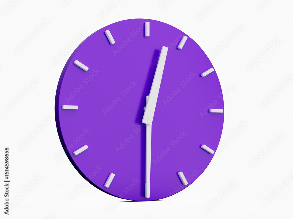 Fototapete minimal abstract 3d rendering purple wall clock on white background. time is 12:30. 3d illustration.