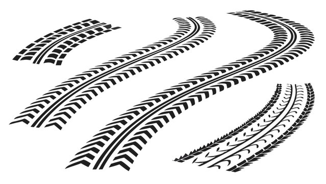 tire tracks in the sand curved tire track marks illustration isolated  on white background.