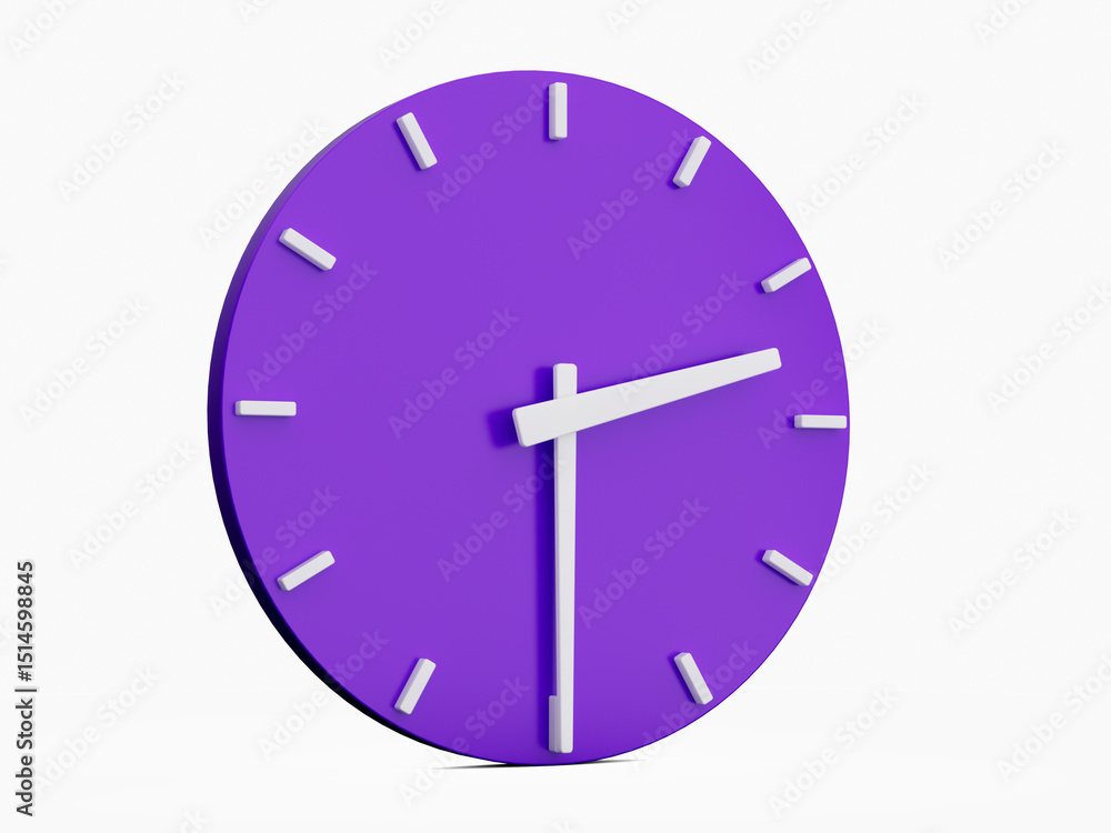 Poster minimal abstract 3d rendering purple wall clock on white background . time is 2:30 or half past two 