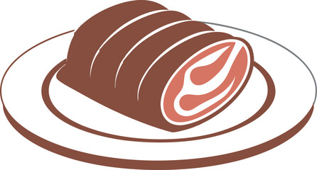 Sliced Brisket on Plate Food Vector Illustration