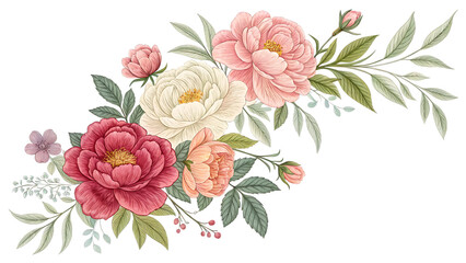 Elegant Watercolor Floral Arrangement with Peonies and Foliage on a Black Background Perfect for Wedding Invitations and Romantic Design Projects