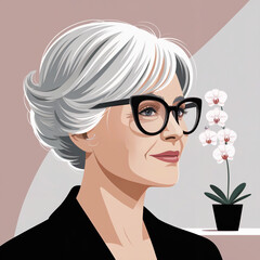 woman with flower, women's haircut
