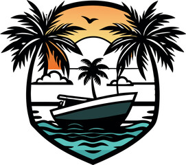 Sunset Beach and Palm Trees Vector T-Shirt Design