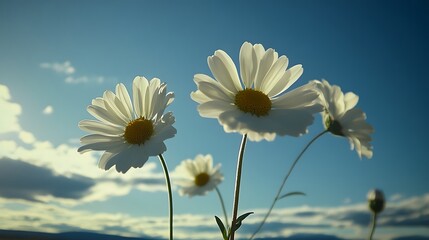 Stunning White Daisies Against a Blue Sky, Nature Photography