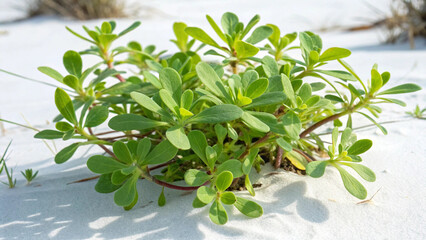 Herbal medicine plant Sesuvium portulacastrum or Shoreline purslane on white or transparent background