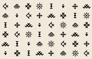 Ethnic tribal  black and whi symbol  background. Seamless tribal pattern, folk embroidery, tradition geometric tribal symbol ornament. Traditional design for fabric, textile, print, rug, paper, carpet