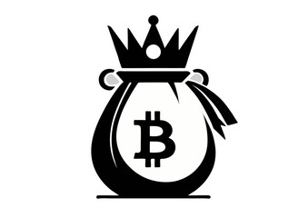 Bitcoin Crowned King  A Symbol of Cryptocurrency Wealth, Digital Assets, and Financial Success.  Illustrative Vector Graphic of Bitcoin in a Crowned Money Bag.