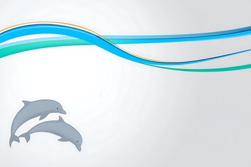 Obraz premium Dolphin duo with abstract ocean waves