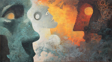 educational poster on sacred archetypes | ancestral memory | spiritual awakening | sunset gradients | spiritual centrality | hidden glyphs | ornamental texture | figurative distortion | dreamlike