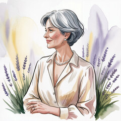  woman with a bouquet of flowers, women's haircut