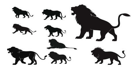 set of lion silhouettes