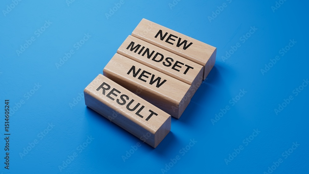 Poster mindset symbol. wooden blocks with words new mindset new result. business and new mindset new result