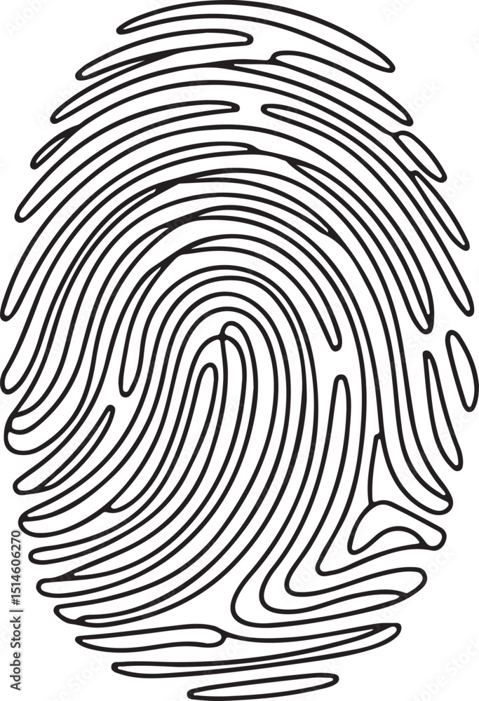 Poster continuous line drawing of a fingerprint, minimalist linear biometric scan symbol vector illustratio