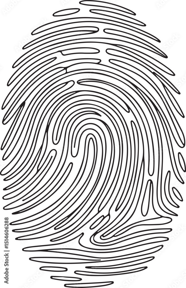 Poster continuous line drawing of a fingerprint, minimalist linear biometric scan symbol vector illustratio