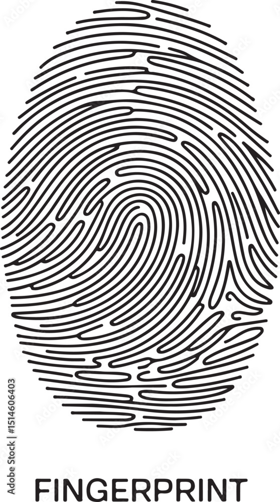 Poster continuous line drawing of a fingerprint, minimalist linear biometric scan symbol vector illustratio