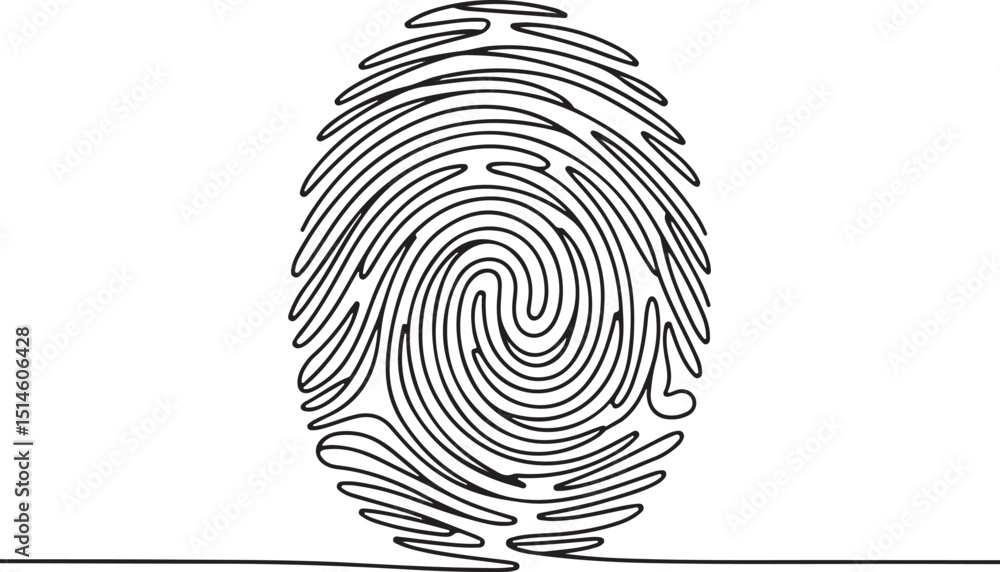 Poster continuous line drawing of a fingerprint, minimalist linear biometric scan symbol vector illustratio