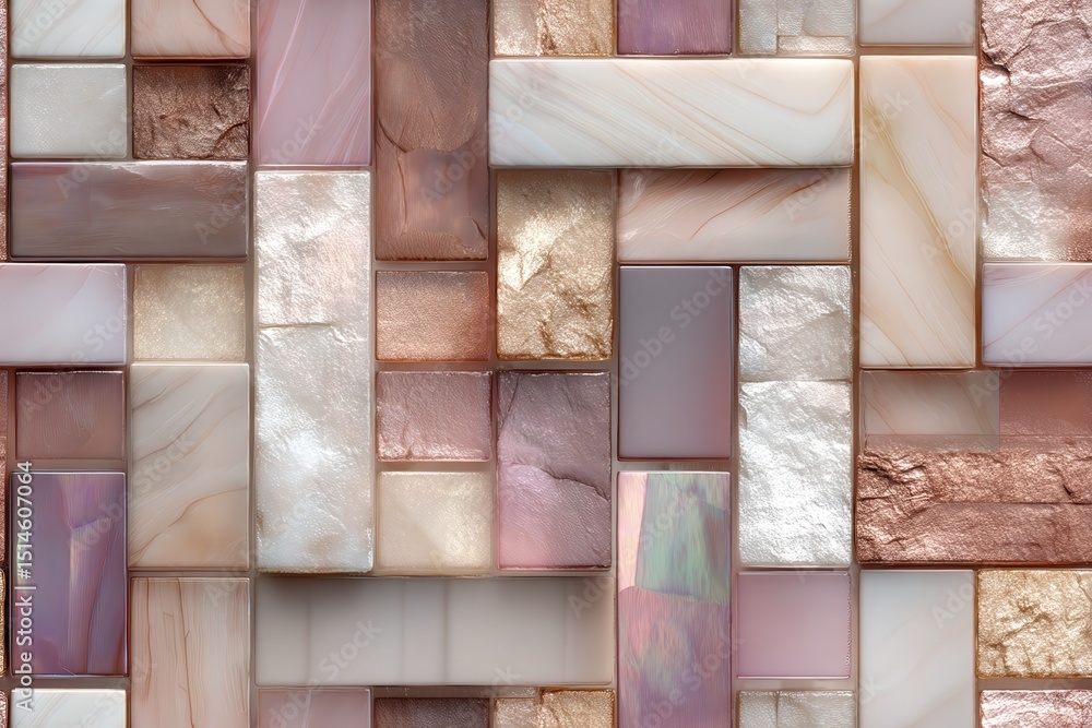 Poster photo realistic images with high depth of field a top view of beige pearlescent glass rectangular ti