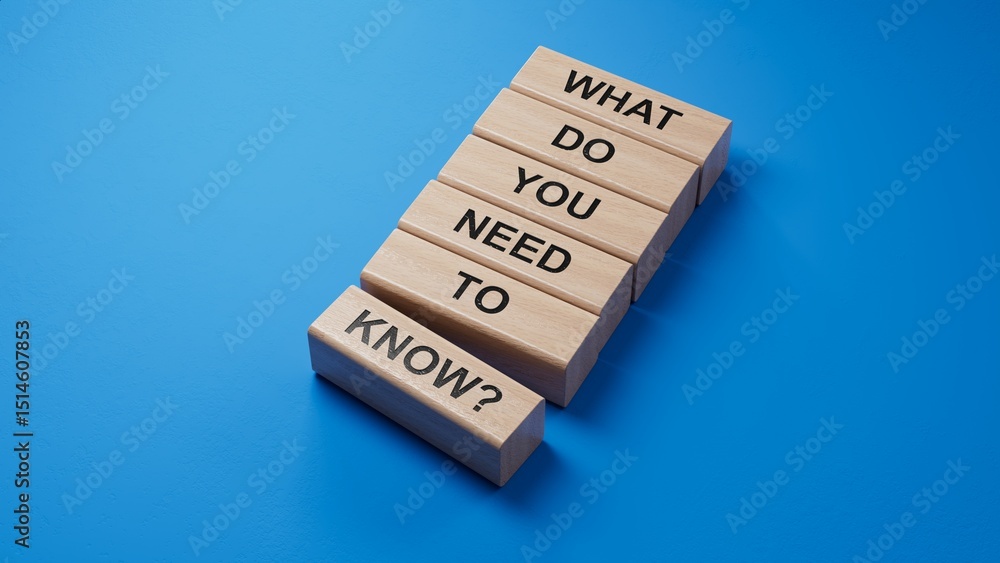 Poster what do you need to know symbol. wooden blocks with words what do you need to know.business and what