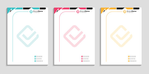 Professional clean business letterhead template design set to three color variation with color gradient for any business