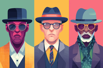 Stylish Men in Hats A Vibrant Illustration of Fashion and Diversity