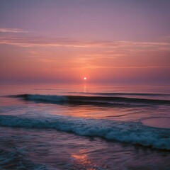 Fototapeta premium Pink and Orange Sunrise Over Calm Ocean Water.