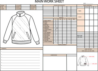 Main Work Sheet Detailed Jacket Technical Drawing