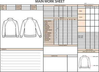 Main Work Sheet for Garment Production