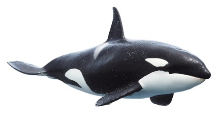 A majestic killer whale captured in sharp detail against , showcasing its powerful black-and-white markings and sleek aquatic form in isolation.