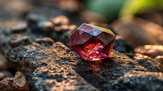 close up Spinel gemstone in rock ground natural landscape