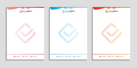 Professional clean business letterhead template design set to three color variation with color gradient for any business