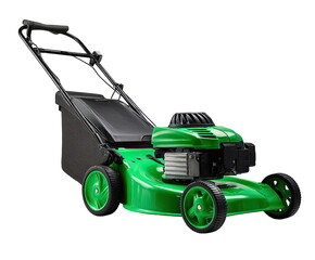 Bright green lawn mower with black details