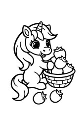 coloring page cute unicorn and strawberry