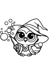 Magic owl and bubbles coloring page for kids