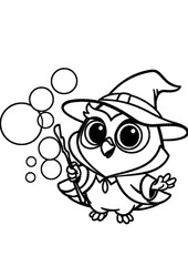 Cute owl and bubbles coloring page 