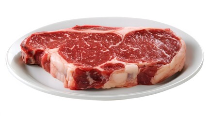 Obraz premium A grilled steak with sear marks, isolated on white plate, no text or logo