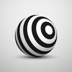 Abstract optical illusion sphere. Hypnotic spiral ball with black and white lines. Vector illustration.