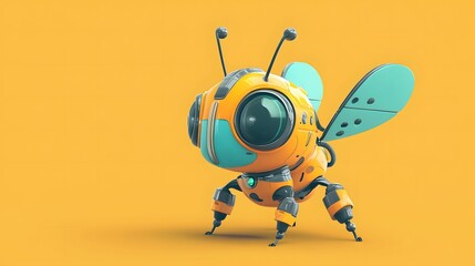 Cute Robotic Bee on Yellow AI Generative