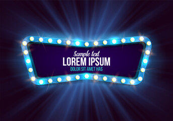 Shining retro billboard. Vintage bright sign board for your design. Vector illustration.