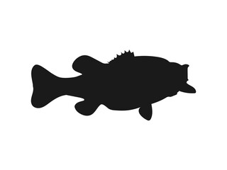 Bass fish silhouette icon. Simple black silhouette of a largemouth bass. Bass fish silhouette vector art white background.