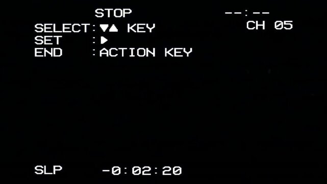 Analog VHS Settings Menu Screen Seamless 4K Video Background Overlay Effect Loop