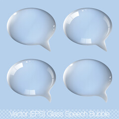 Realistic 3D transparent speech bubble set, isolated ellipse glass (lens) sphere for buttons on transparent background, vector EPS illustration