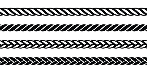 Straight rope vector icon. Set of repeating rope patterns. Seamless hemp cord line collection.