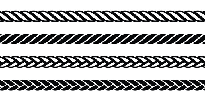 Straight rope vector icon. Set of repeating rope patterns. Seamless hemp cord line collection.