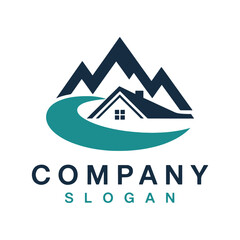 Fototapeta premium Mountain and Home Combine Logo Design Vector, 