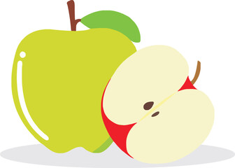 Isolated beautiful red and green sliced apple vector illustration with transparent background.eps