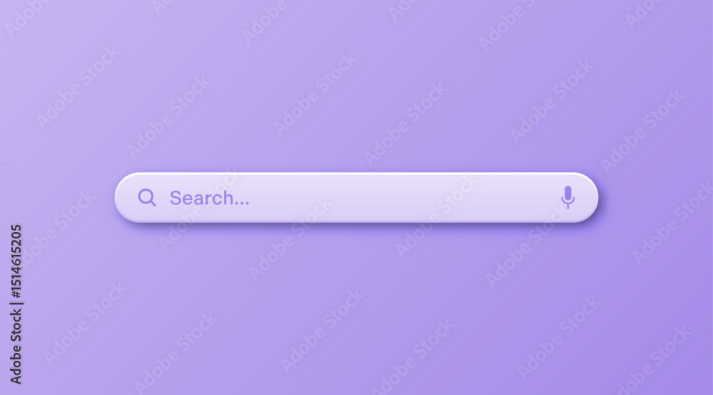 Poster Colorful 3d search bar template. Internet browser engine with search box, address bar and text field. UI design, website interface element with web icons and push button. Vector illustration