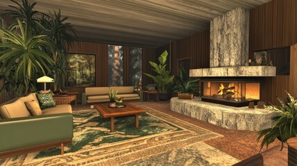 Cozy mid-century modern living room