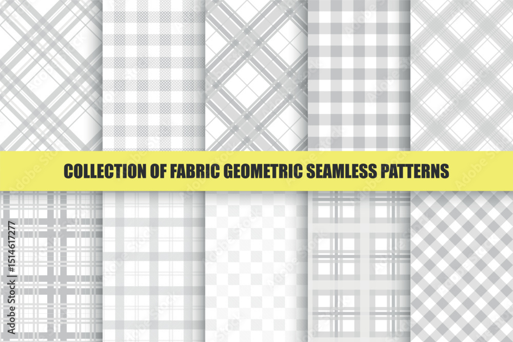 Poster collection of vector gray textile seamless patterns - geometric striped design. vector repeatable cl