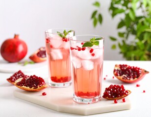 chilled pomegranate cooler drink served in a glass with fresh garnish