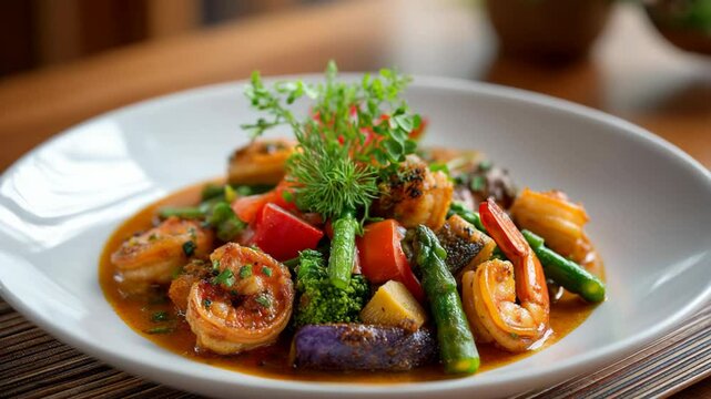close up stir fried shrimp with asparagus loot tasty